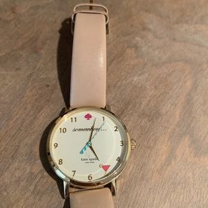 KATE SPADE cocktail hour 5’ o clock women’s watch tan leather strap quartz